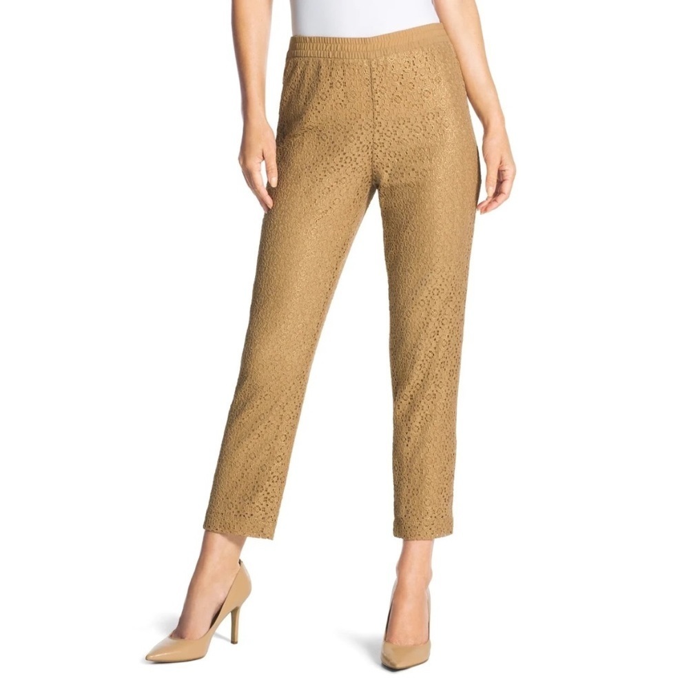 NWT Chico's Pull-On Lace Pants in Arabian Camel Gold Tan color